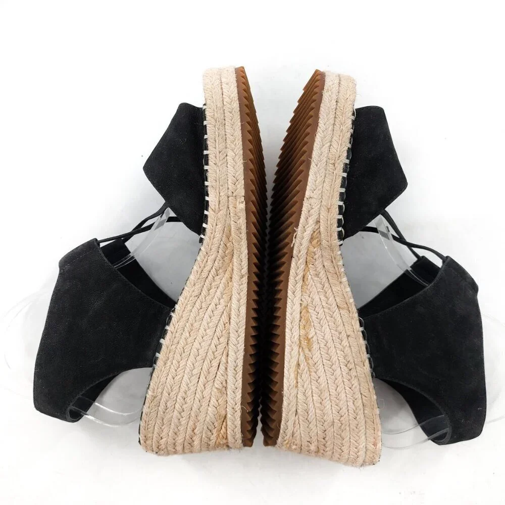EILEEN‎ FISHER NWOB Whim Nubuck Leather Espadrille Wedge Sandal Black